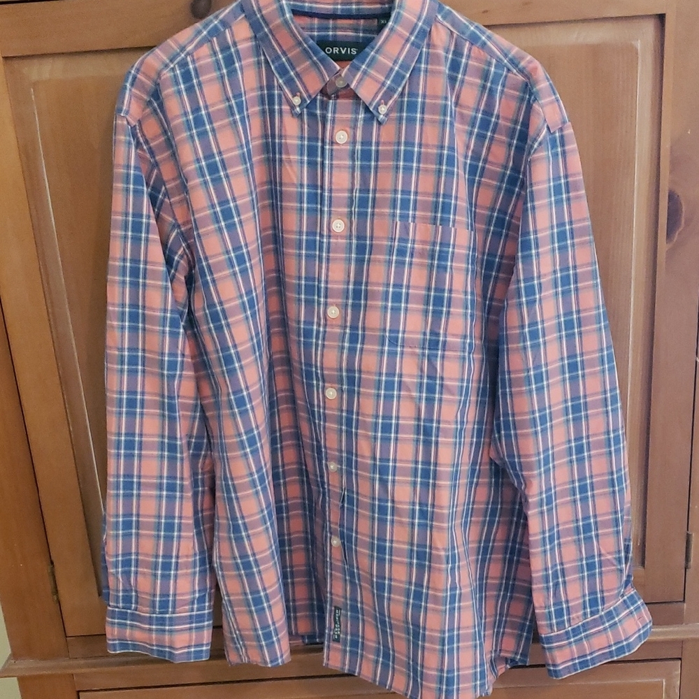 Orvis Men's Casual Plaid Shirt - Blue and Orange